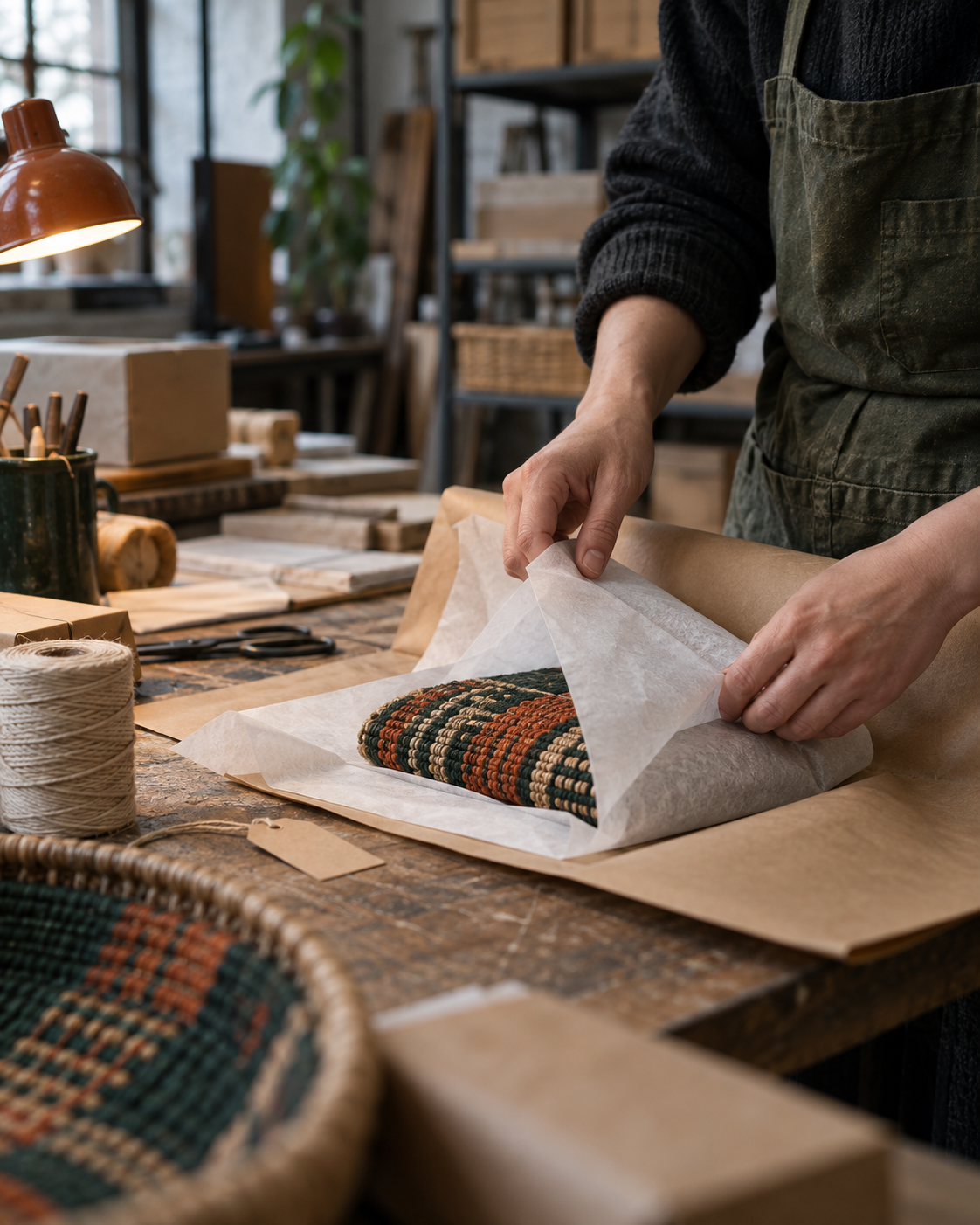 Preparing a textile object for packing.