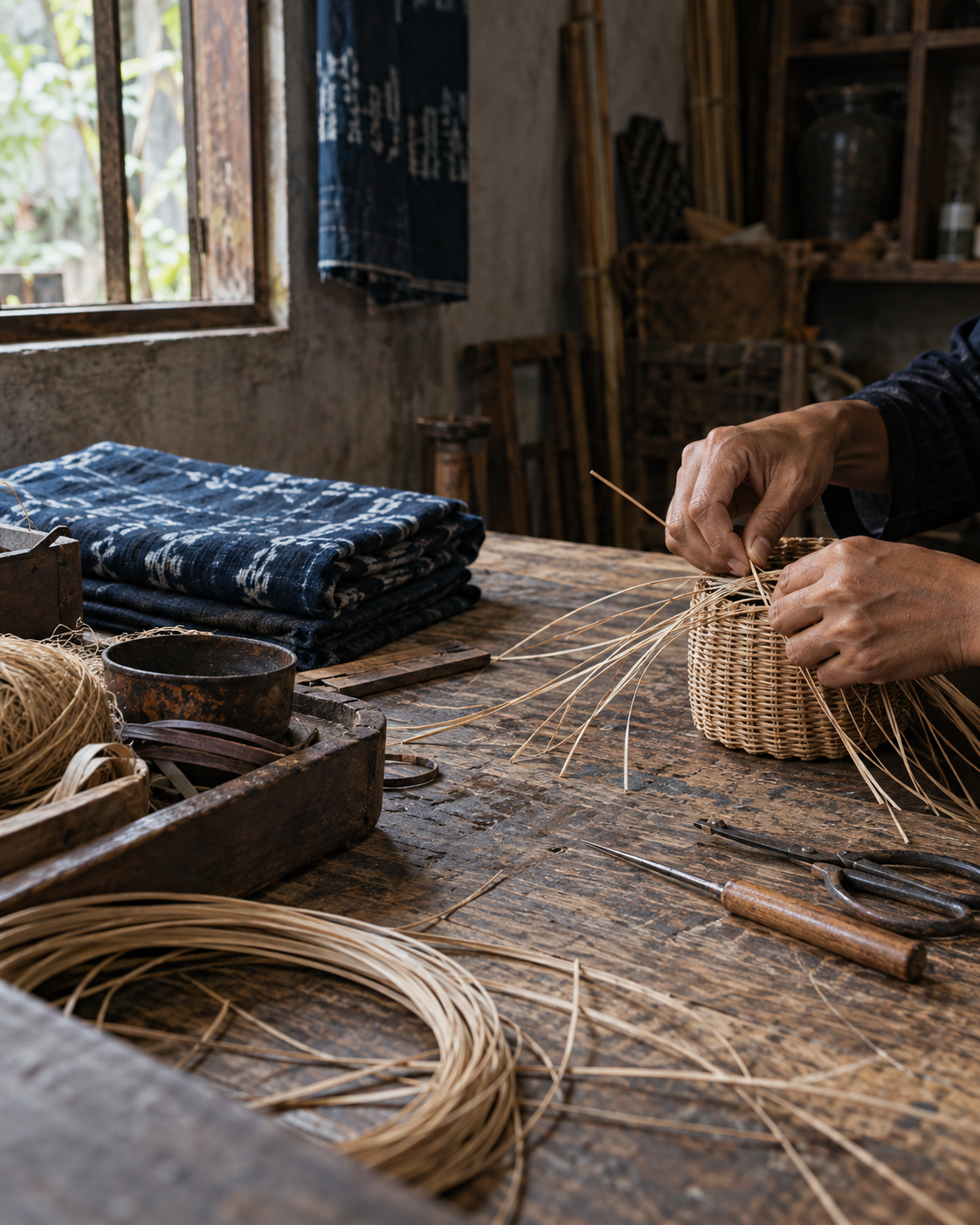 Weaving with natural fibres.